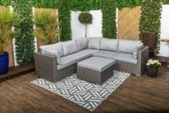 Palm - Five Seater Low Lounging Modular Corner Sofa Set With 2-in-1 Stool/Glass Topped Table