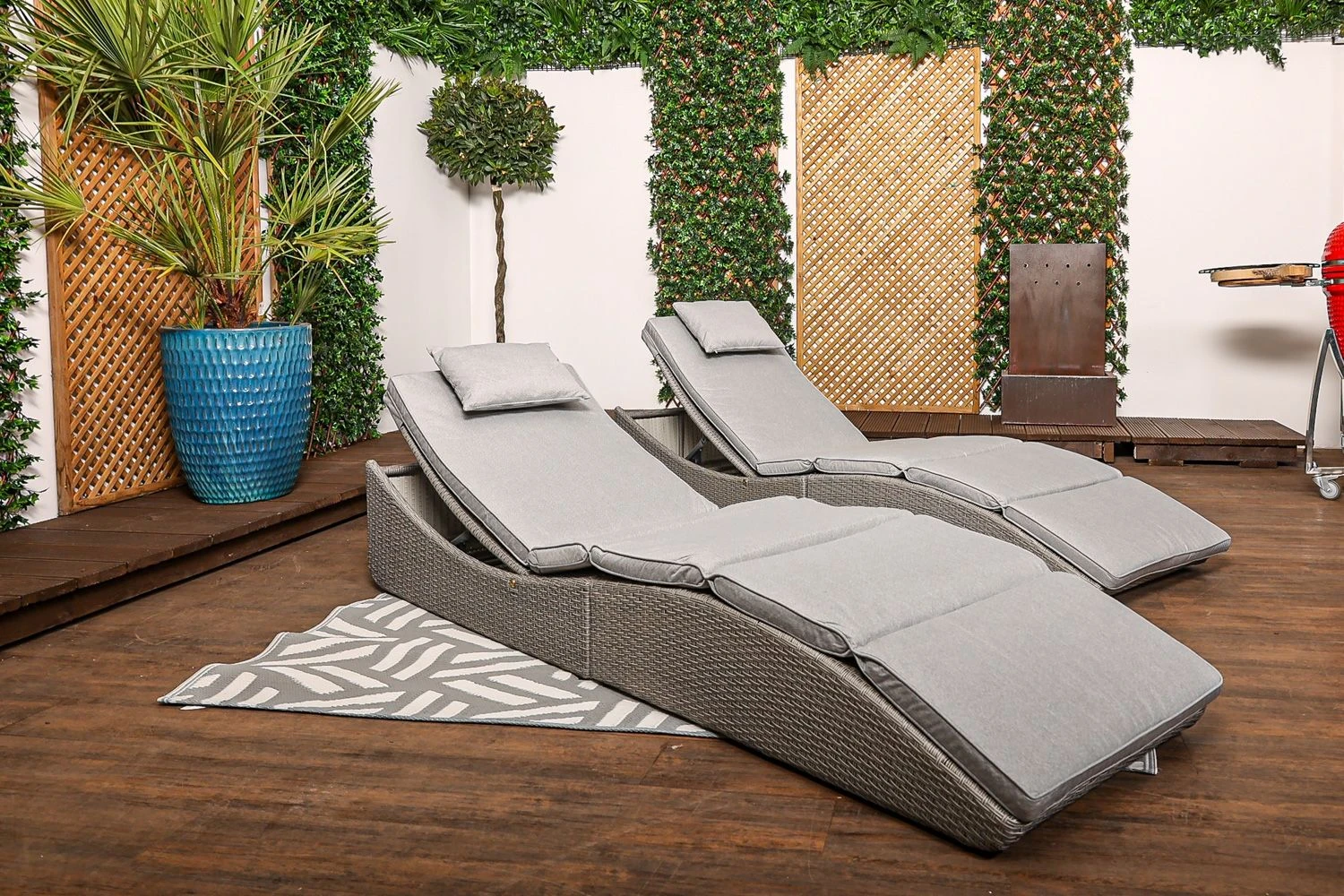 Amalfi - Grey Rattan Folding Lounger With Luxury Padded Grey Cushion - Image 3