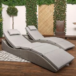 Amalfi - Grey Rattan Folding Lounger With Luxury Padded Grey Cushion