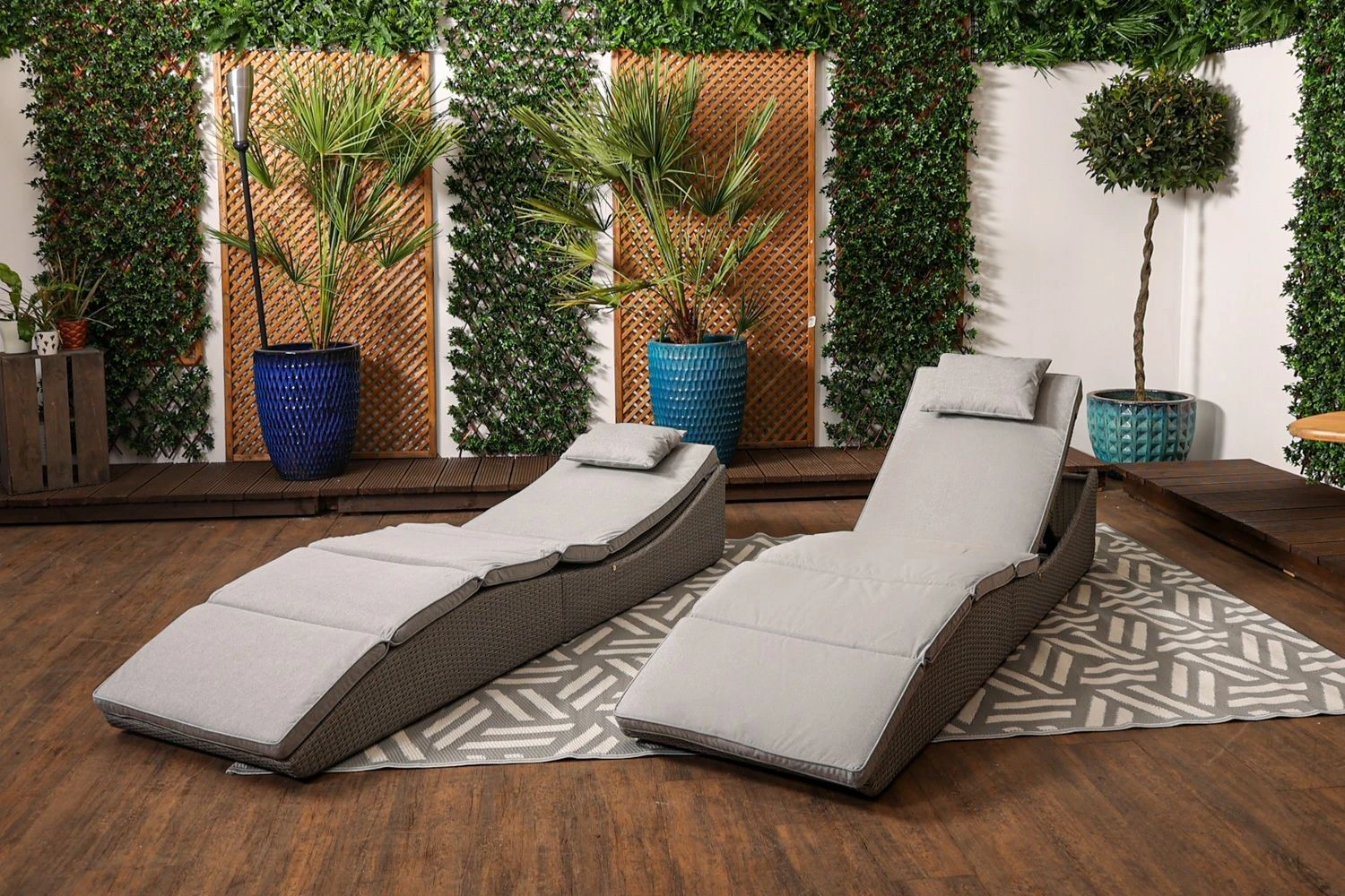 Amalfi - Grey Rattan Folding Lounger With Luxury Padded Grey Cushion - Image 6
