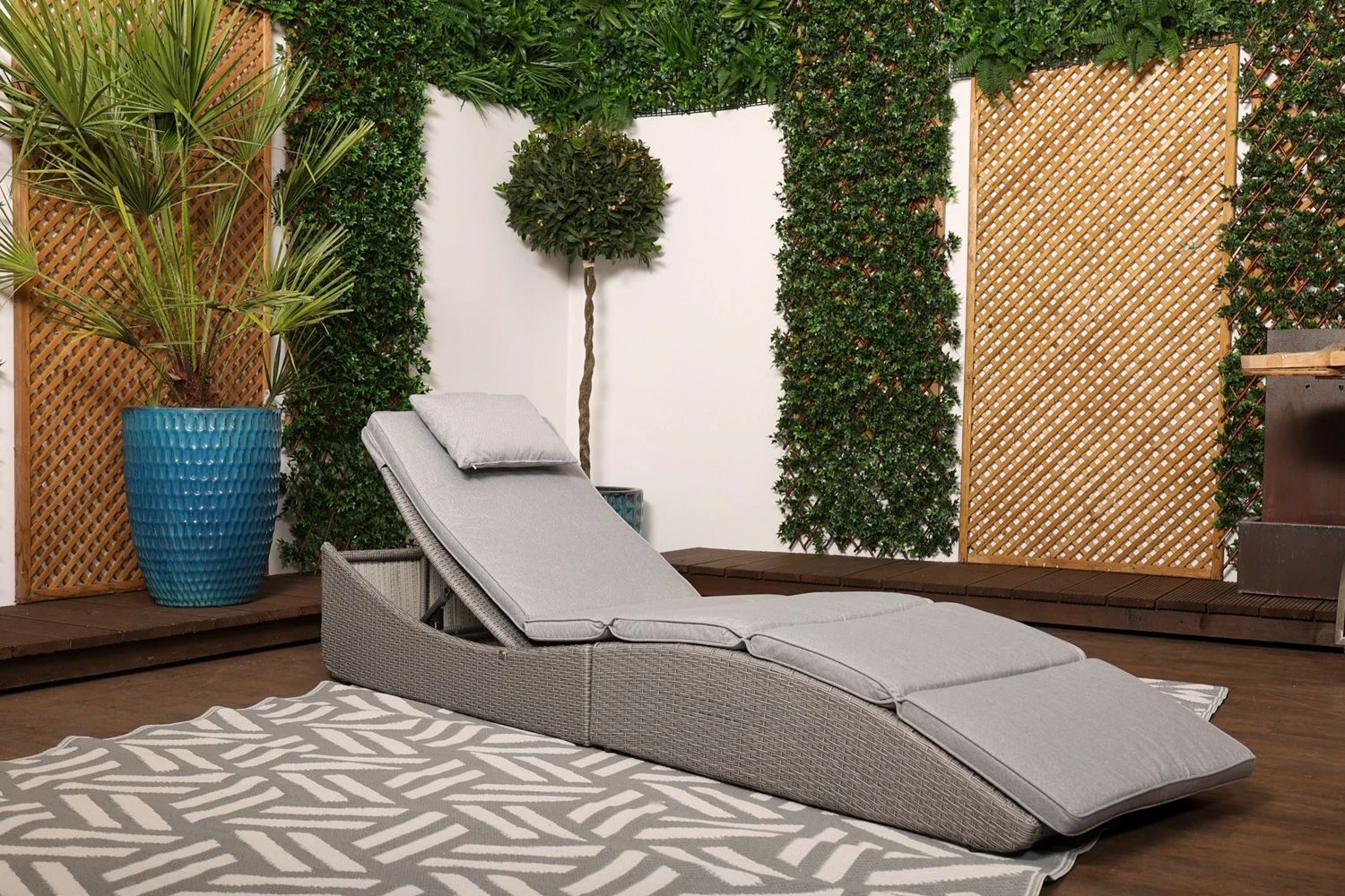 Amalfi - Grey Rattan Folding Lounger With Luxury Padded Grey Cushion - Image 8