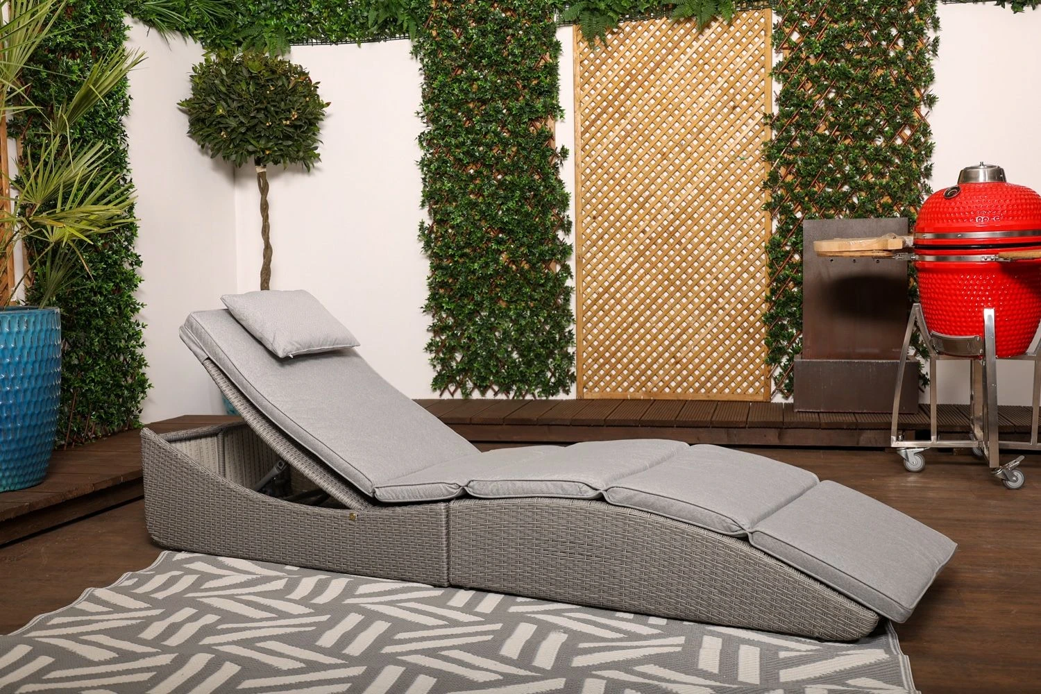 Amalfi - Grey Rattan Folding Lounger With Luxury Padded Grey Cushion - Image 2