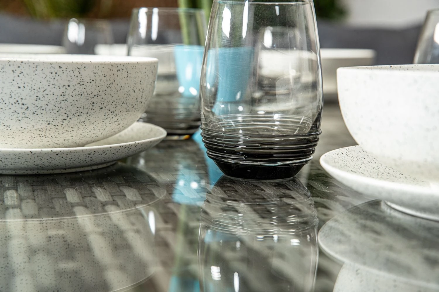 Palma Grey Rattan Casual Dining Sofa Set - High Backed With Dining Table, Three Stools & Cushions Included - Image 13