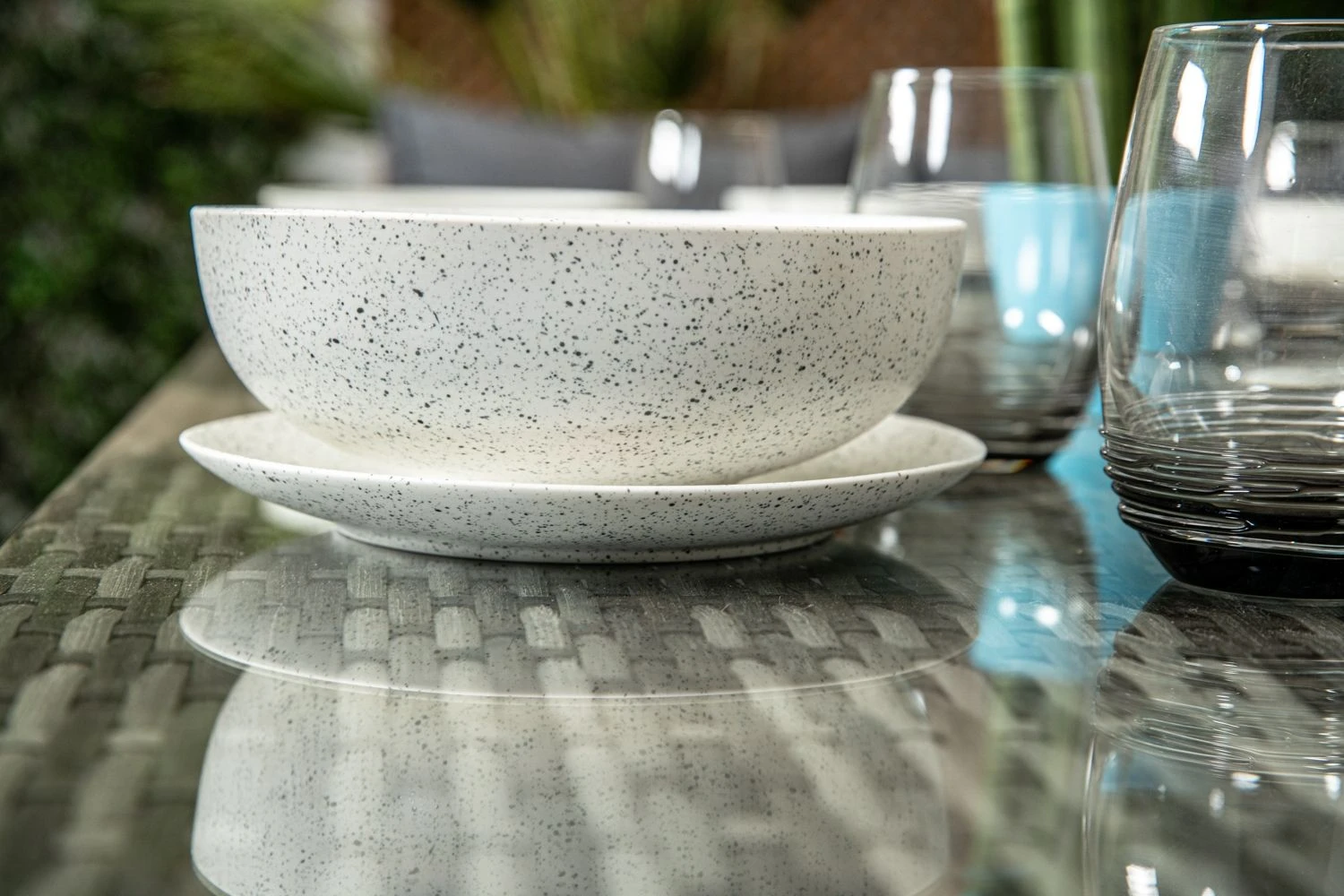 Palma Grey Rattan Casual Dining Sofa Set - High Backed With Dining Table, Three Stools & Cushions Included - Image 14