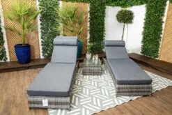 Savona - Luxury Loungers #GRY - Pair Of Grey Rattan Sun Loungers With Grey Cushions And Side Table
