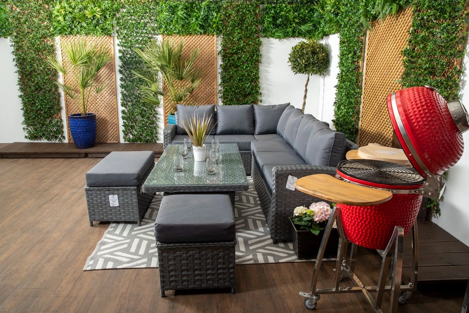 Mykonos - Luxury Grey & Anthracite Compact Corner Sofa Set With Glass Topped Coffee Table & Cushions Included - Image 8