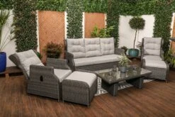 Palermo - Luxury Rattan Garden Furniture - Reclining Sofa With Two Wingback Chairs, Cushions, Stools And Coffee Table