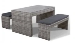 Naples - Glass Topped Luxury Grey Rattan Picnic Table With Two Benches & Anthracite Cushions