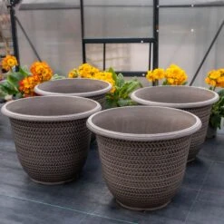 Pack Of Four Taupe Shaded Planters (30cm Diametre)
