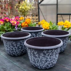 Pack Of Four - Large Brown & White Serenity Planters (30cm)