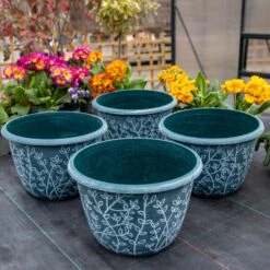 Pack Of Four - Large Green & White Serenity Planter (30cm)