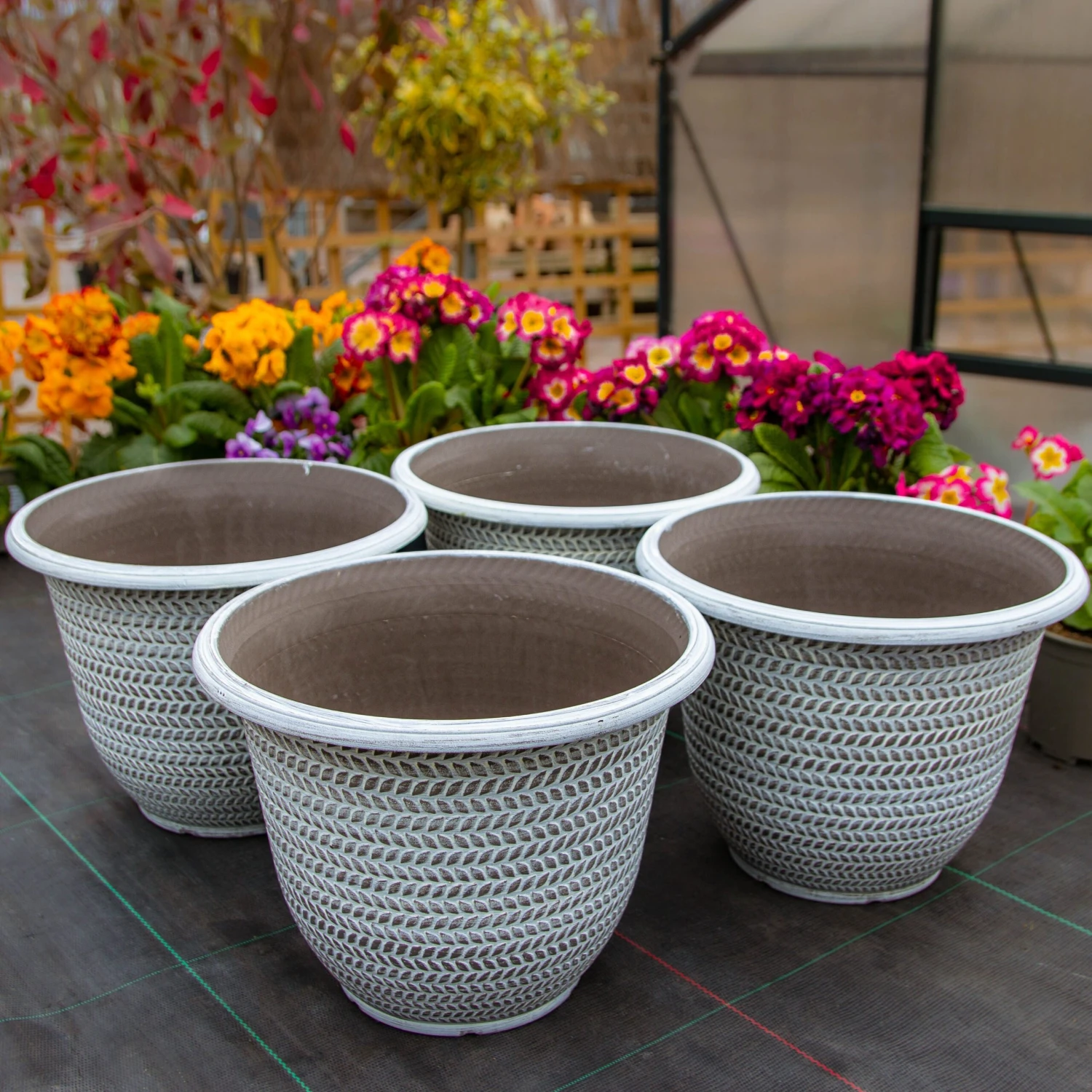 Pack Of Four - Large Washed Taupe Planter (30cm) - Image 4
