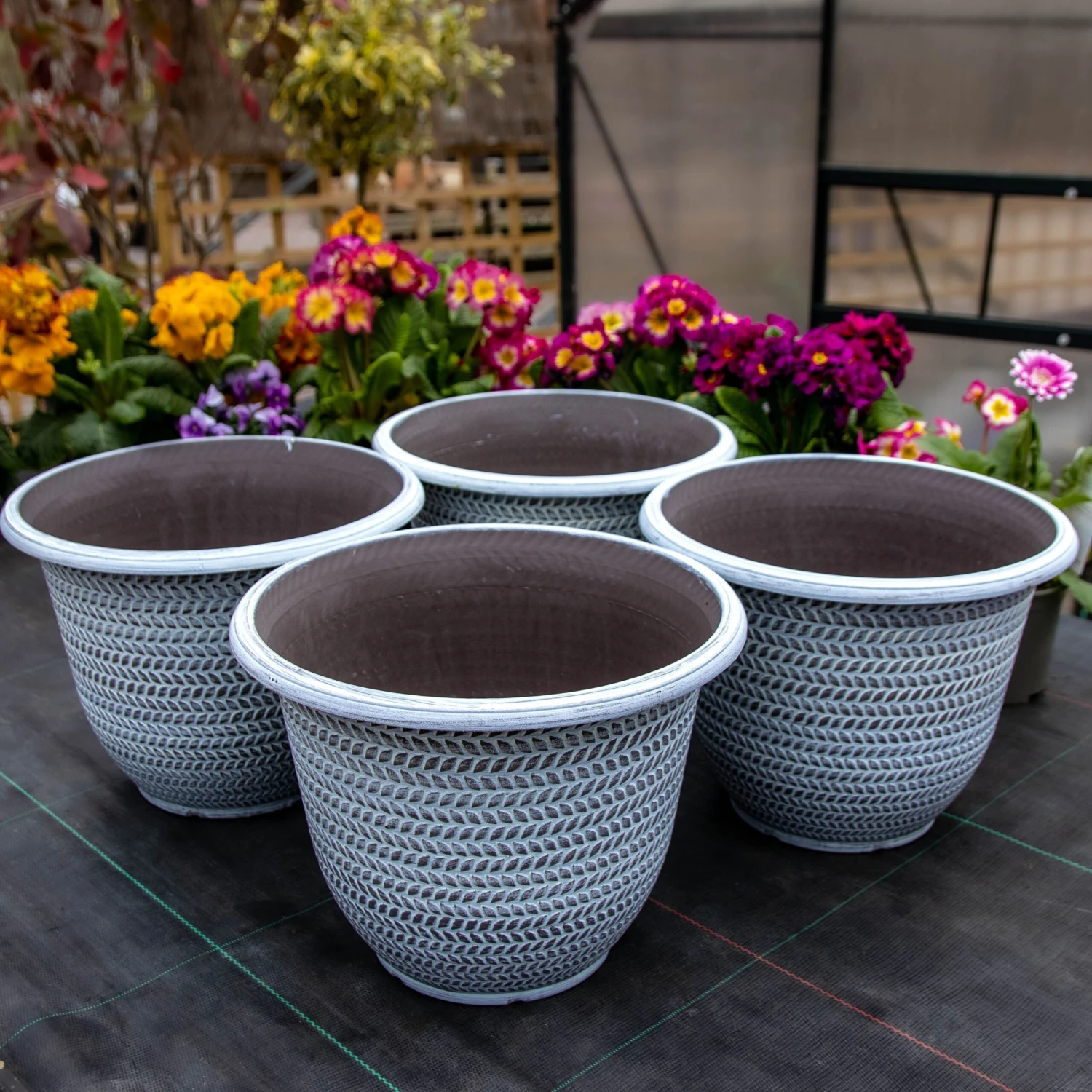 Pack Of Four - Large Washed Taupe Planter (30cm) - Image 5
