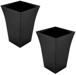 Pair Of Large High Fluted Black Milano Planters